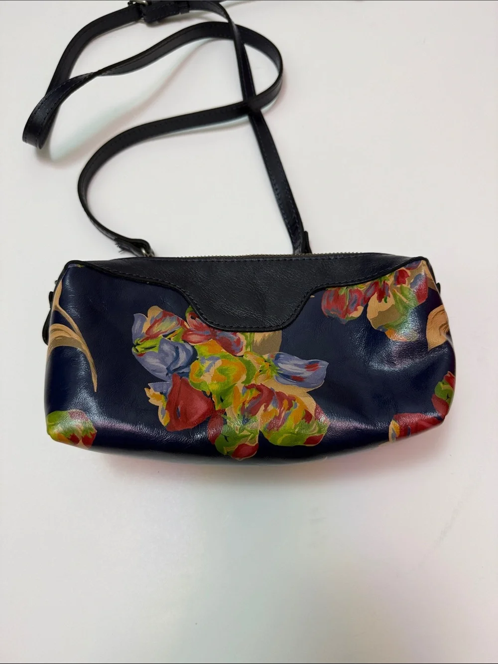 Women's‎ Patricia Nash Blue Floral Coated Leather Crossbody Bag